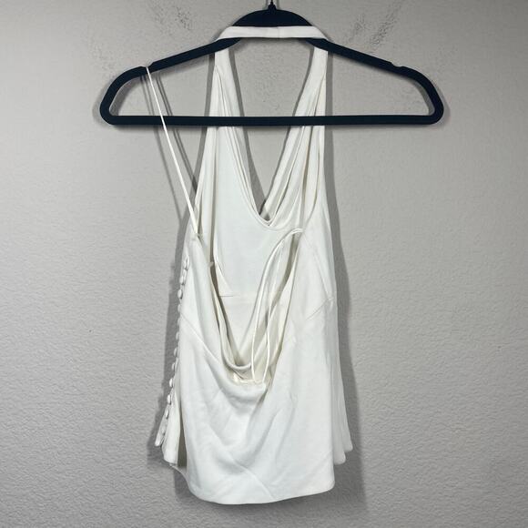 Carmen Marc Valvo 6 Halter Neck Cami Top Side Buttons White Rayon Sleeveless - Picture 3 of 10